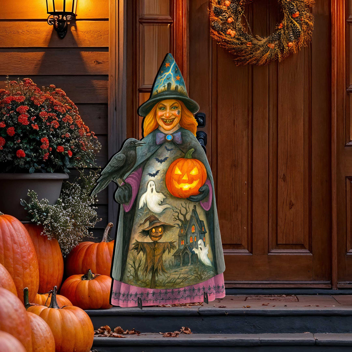 Halloween Witch Freestanding Outdoor Décor – Handcrafted Wooden Yard Display by G. DeBrekht – 8652834F