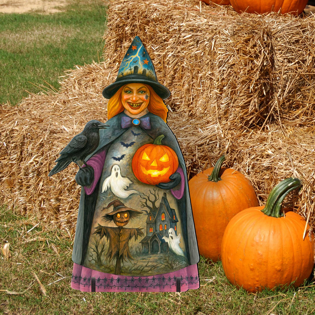 Halloween Witch Freestanding Outdoor Décor – Handcrafted Wooden Yard Display by G. DeBrekht – 8652834F
