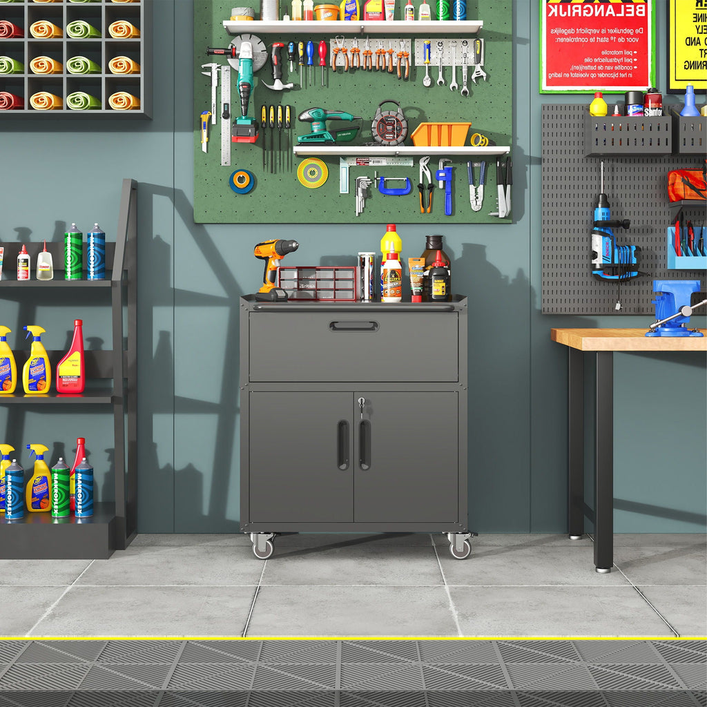 Mobile Metal Tool Cabinet with Locking Doors