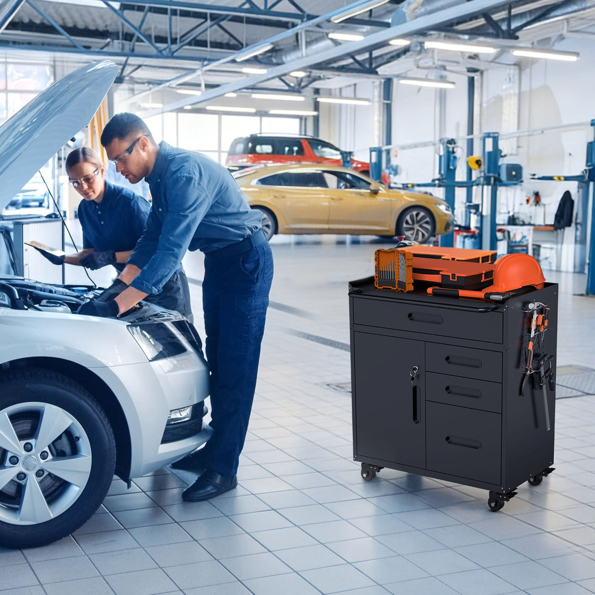 Heavy-Duty Rolling Tool Cabinet with Lockable Doors