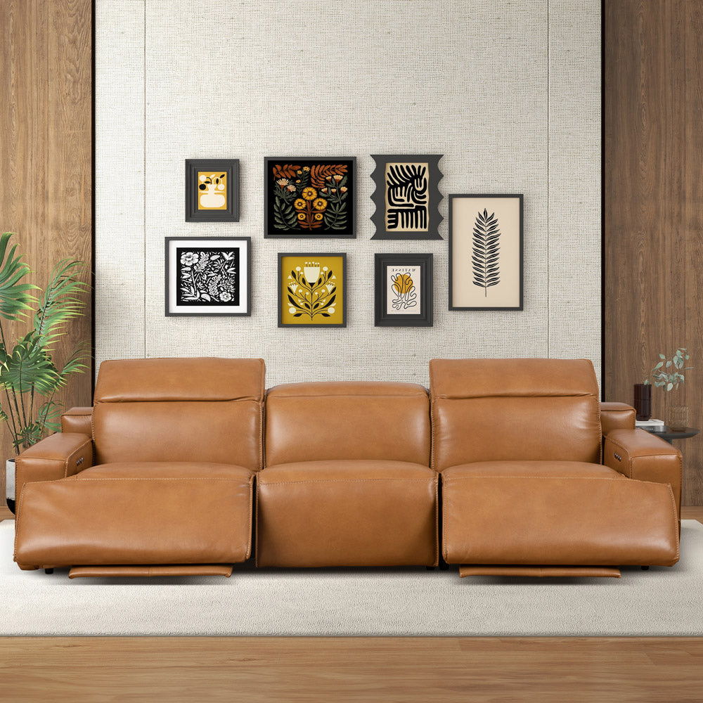 3-Seat Triple-Power Leather Recliner Sofa – Tan