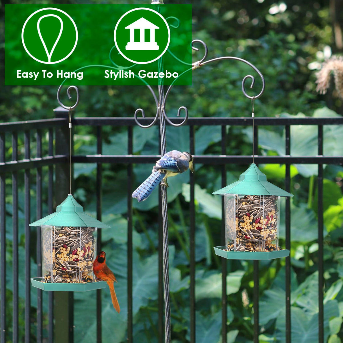 Hanging Gazebo Wild Bird Feeder Outdoor Bird Seed Station with Large Capacity 6 Feeder Ports for Garden Patio Park Weatherproof Easy To Refill