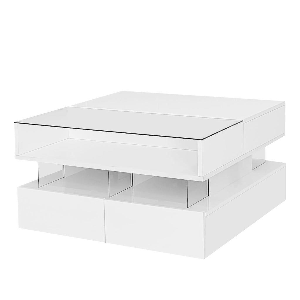 Lift-Top Coffee Table with LED Lighting & Hidden Storage – White