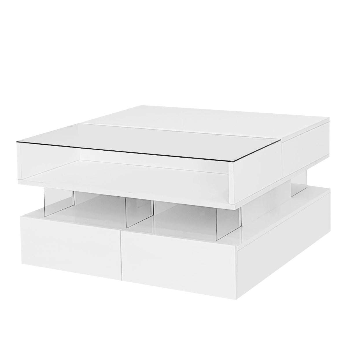 Lift-Top Coffee Table with LED Lighting & Hidden Storage – White