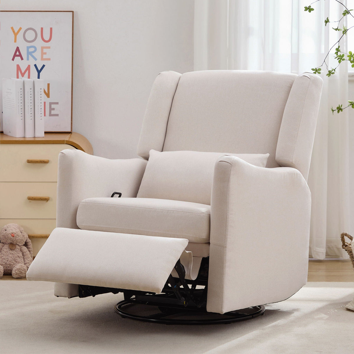 Wide Wingback 360° Swivel Glider Rocker Recliner – Dark Green or Beige