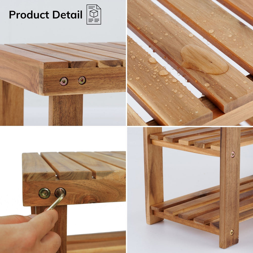 Acacia Wood Entryway Shoe Bench