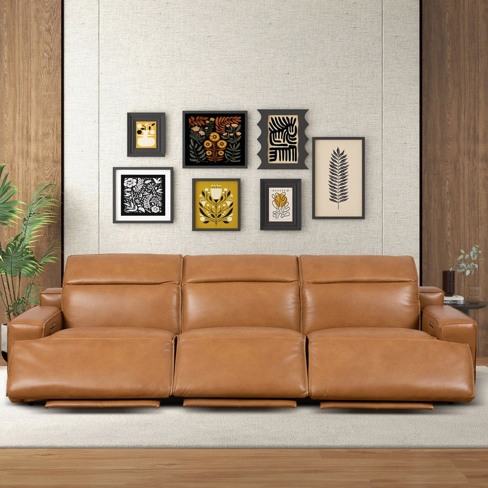 3-Seat Triple-Power Leather Recliner Sofa – Tan