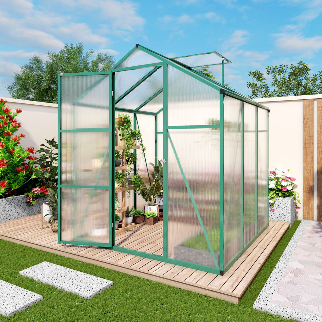 Walk-In Polycarbonate Greenhouse with Raised Base – Green