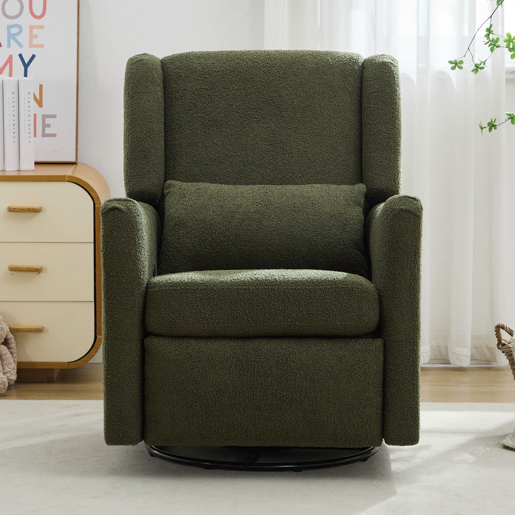 Wide Wingback 360° Swivel Glider Rocker Recliner – Dark Green or Beige