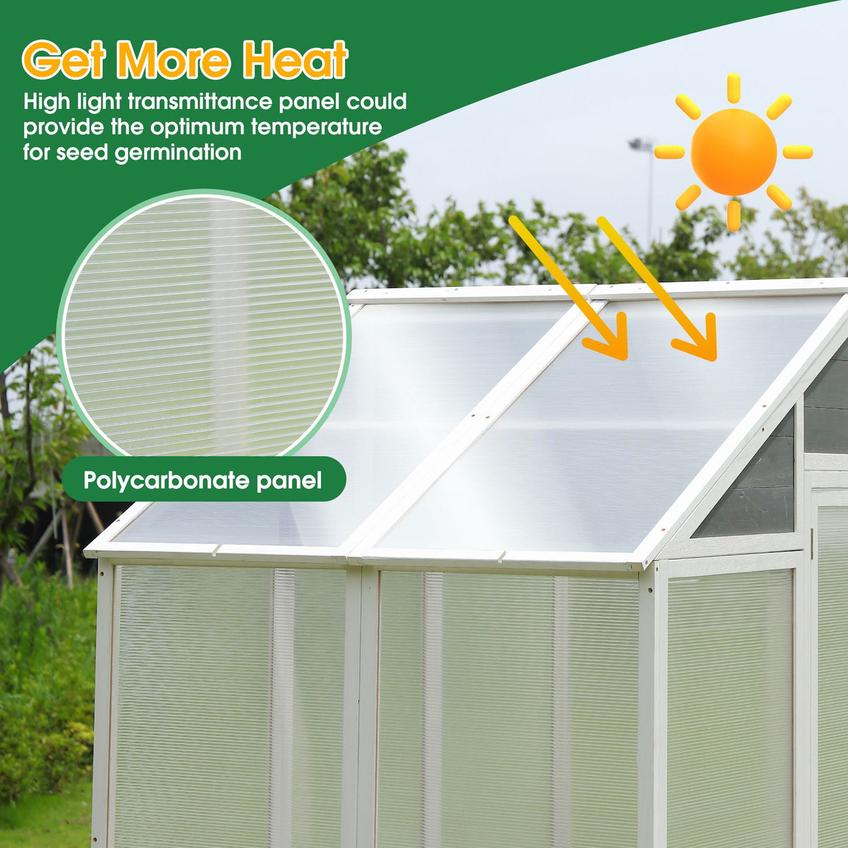 Wooden Walk-In Greenhouse with Polycarbonate Panels – White / Gray