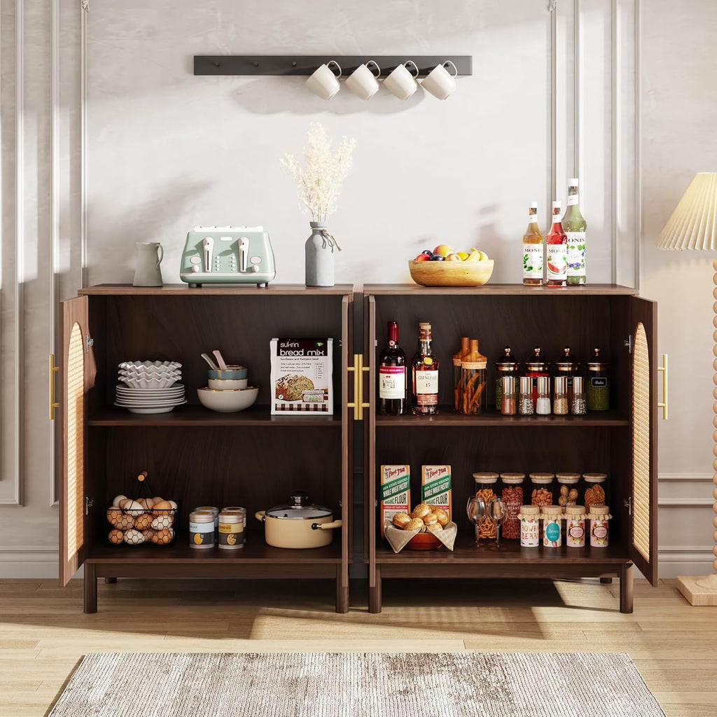 Rattan-Door Sideboard Buffet Cabinets – Set of 2