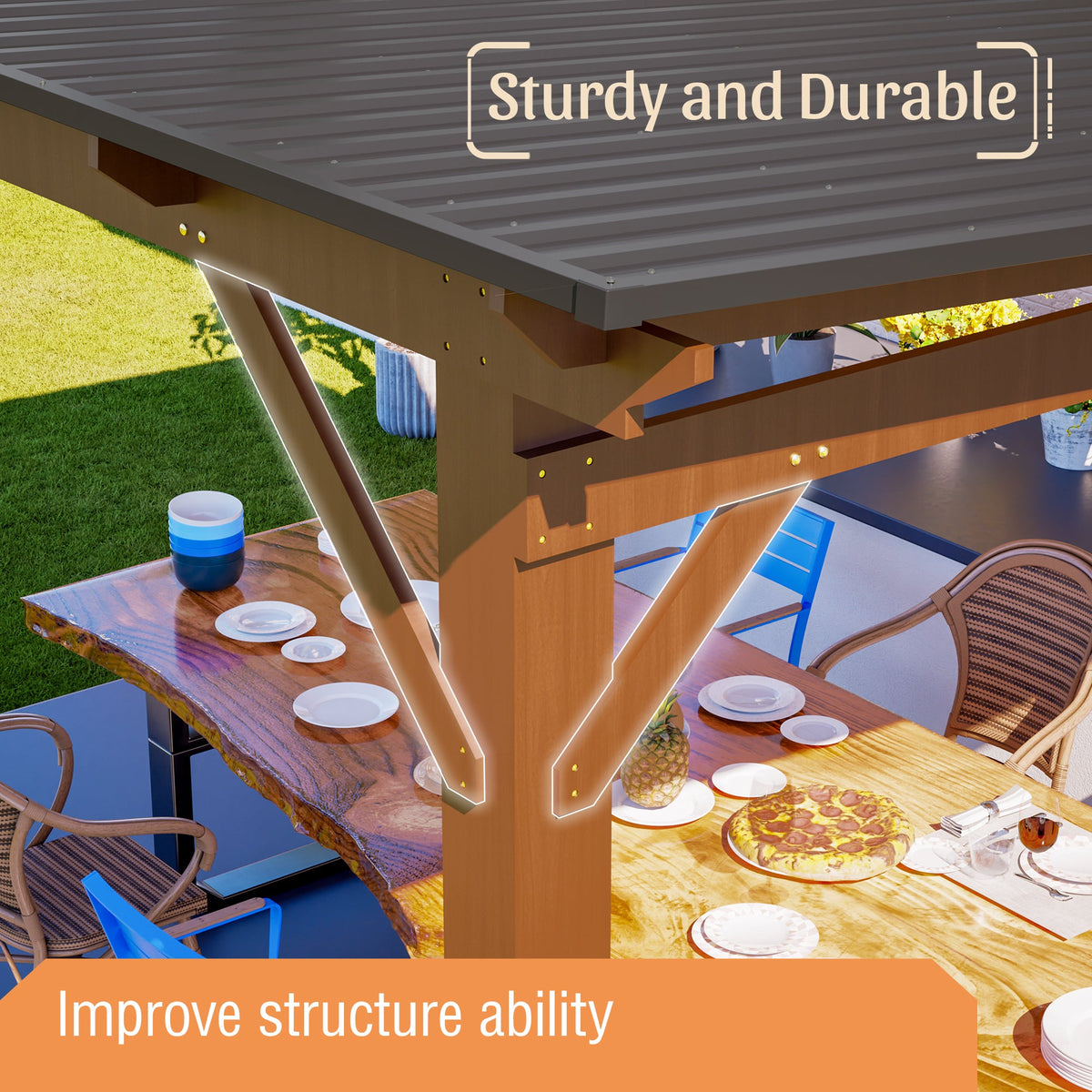 13' x 10' Wooden Garden Gazebo with Metal Roof