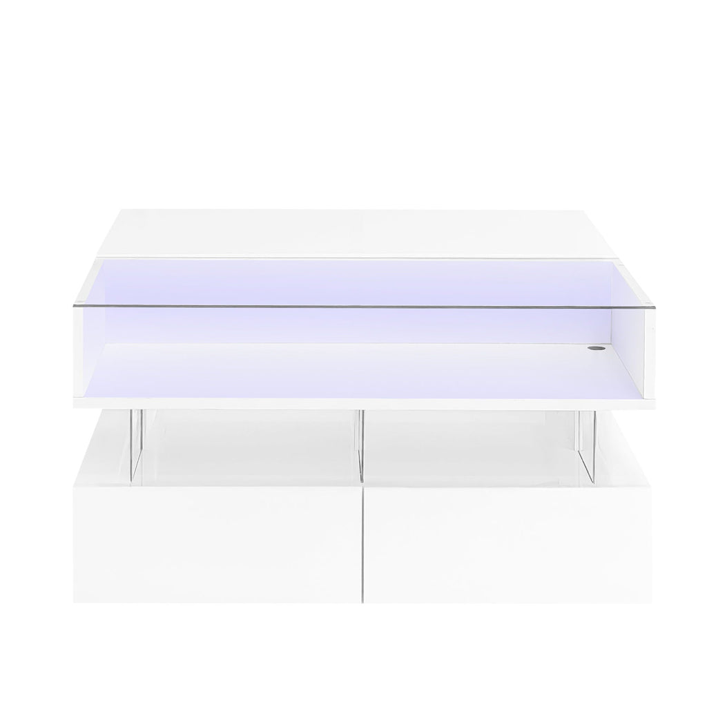 Lift-Top Coffee Table with LED Lighting & Hidden Storage – White