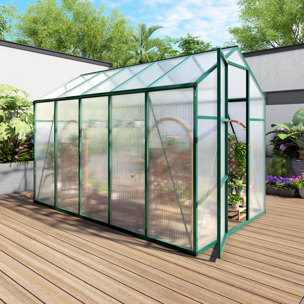 Walk-In Polycarbonate Greenhouse with Raised Base – Green