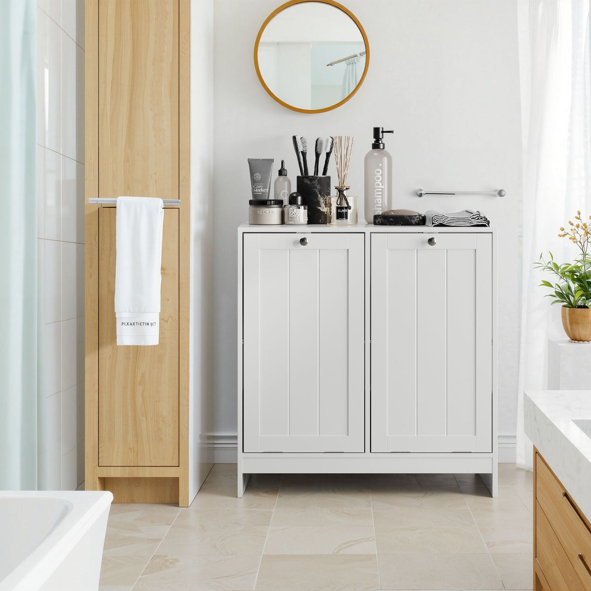 White Tilt-Out Laundry Hamper Cabinet