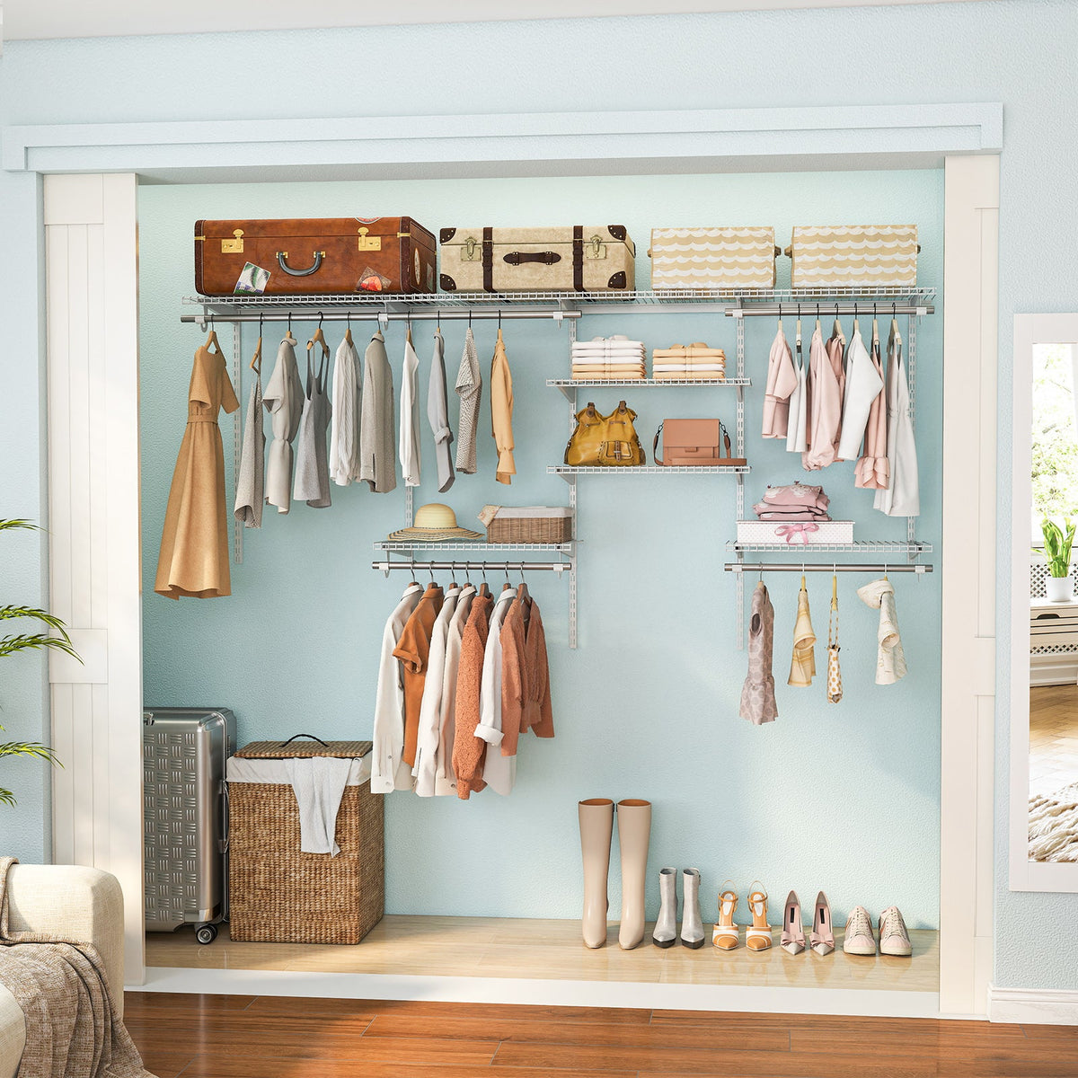 4–8 ft Adjustable Closet Organizer & Hanging System