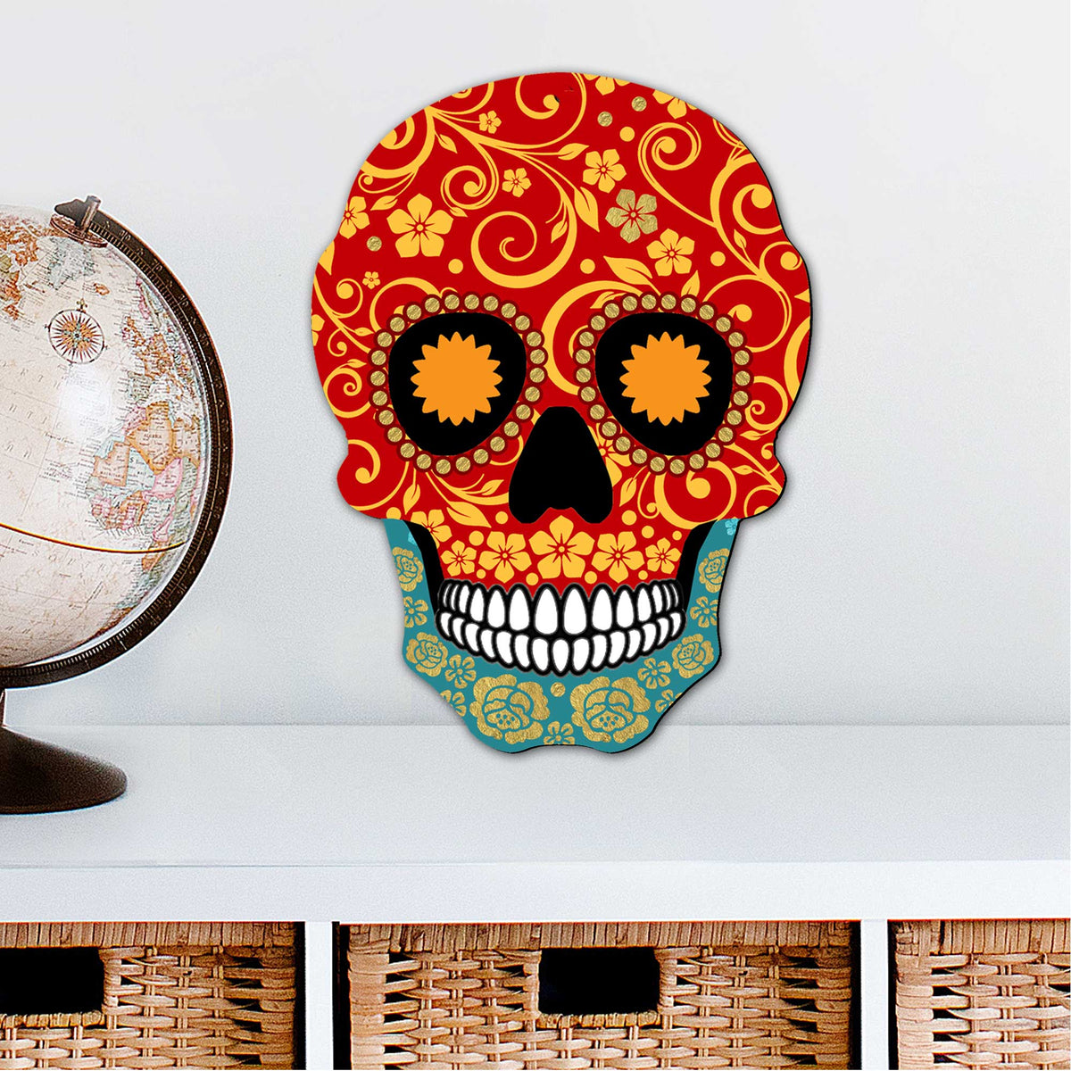 Day of The Dead Decorated Skull Halloween Door Decor by G. DeBrekht - Thanksgiving Halloween Decor - 8198443-2H
