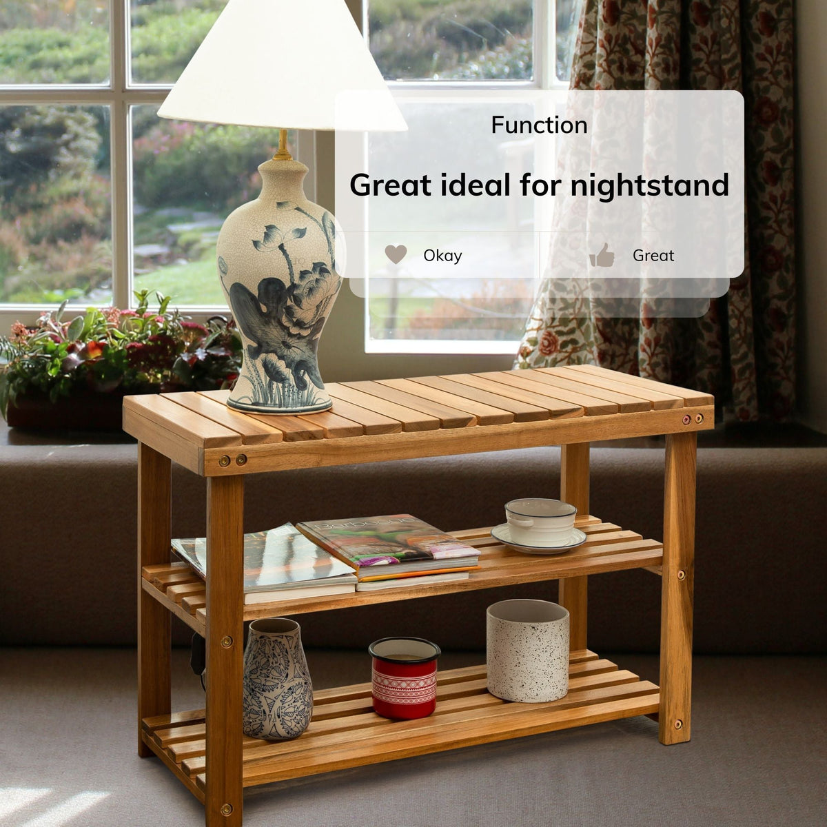 Acacia Wood Entryway Shoe Bench