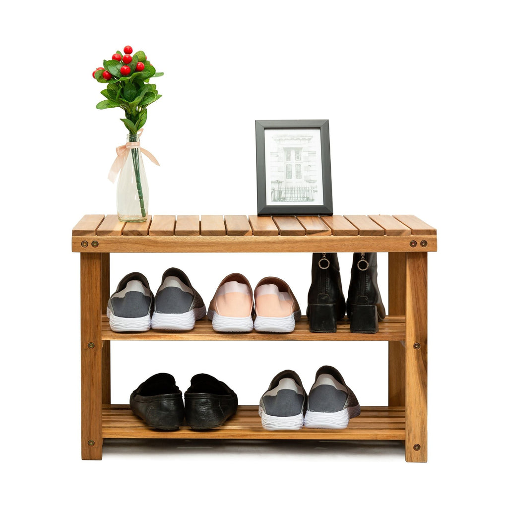 Acacia Wood Entryway Shoe Bench