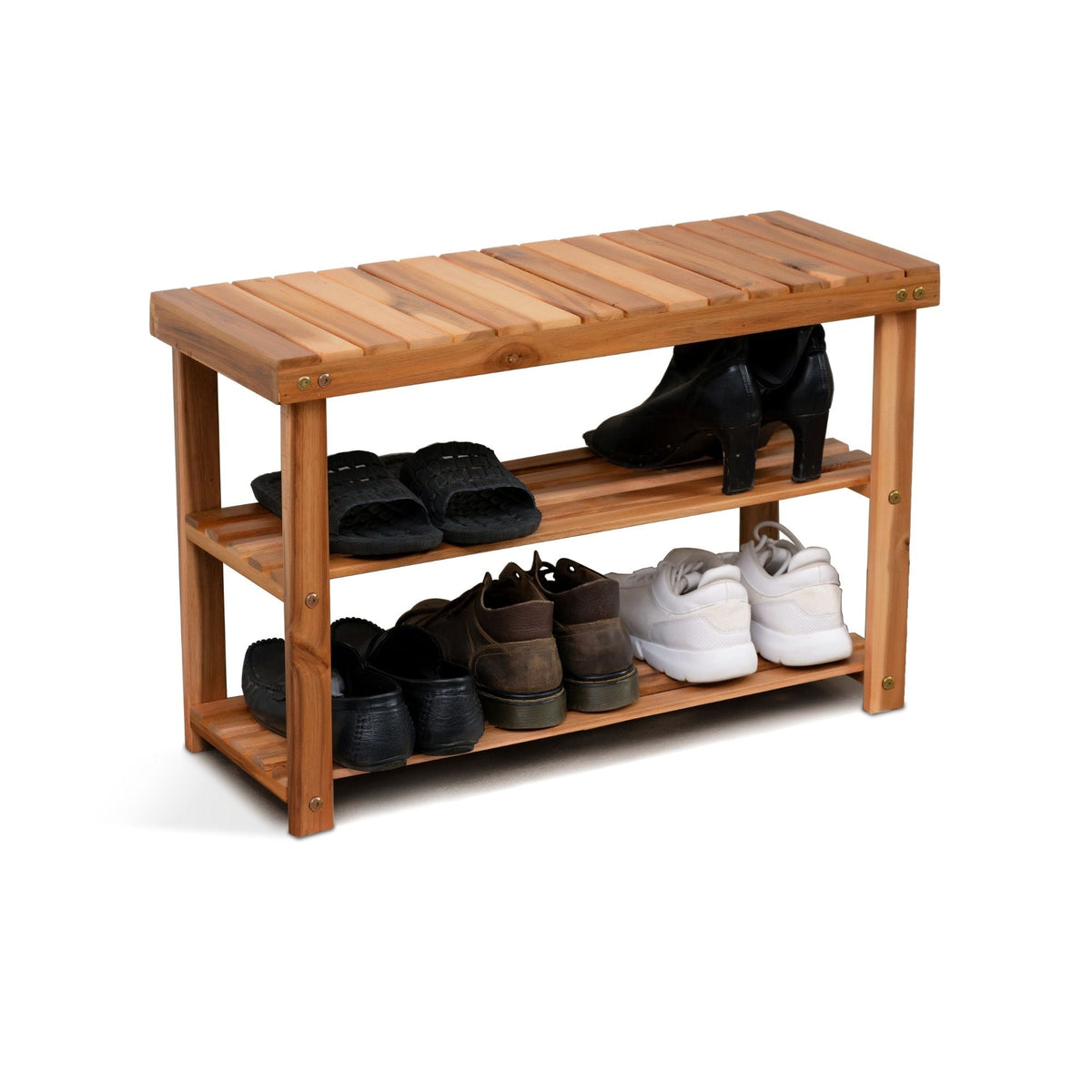 Acacia Wood Entryway Shoe Bench