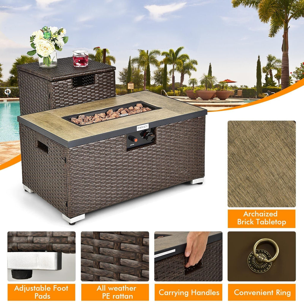 Propane Rattan Fire Pit Table Set with Side Table