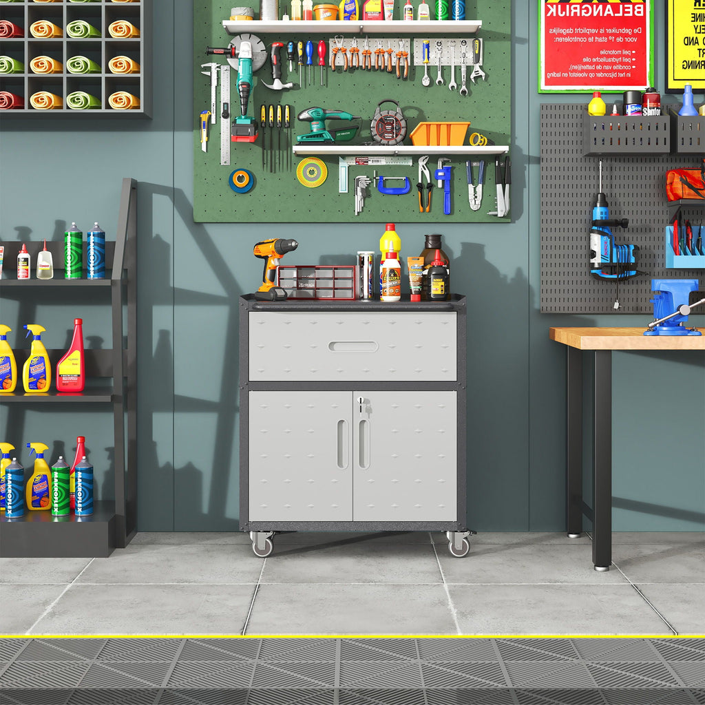 Mobile Metal Tool Cabinet with Locking Doors