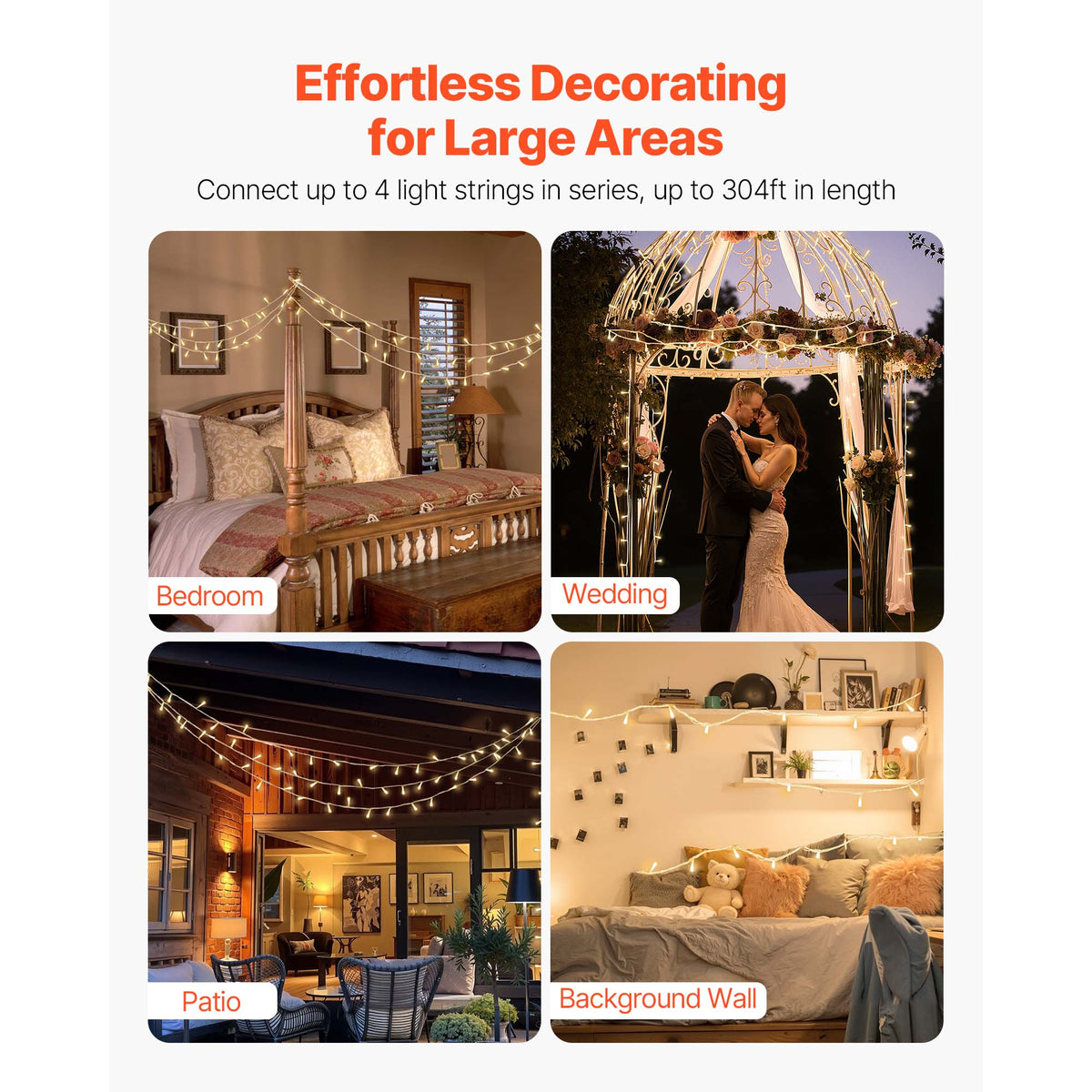 LED Christmas String Lights with 200 LEDs - Warm White - 76 Ft