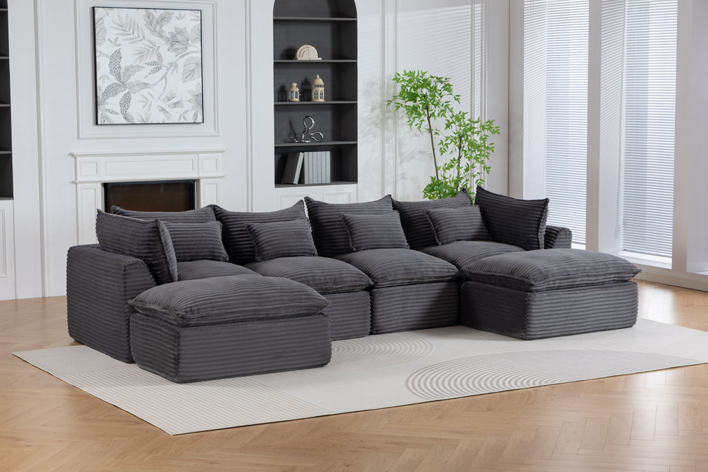 129.8-Inch Oversized Modular Cloud Sectional – Antique Gray