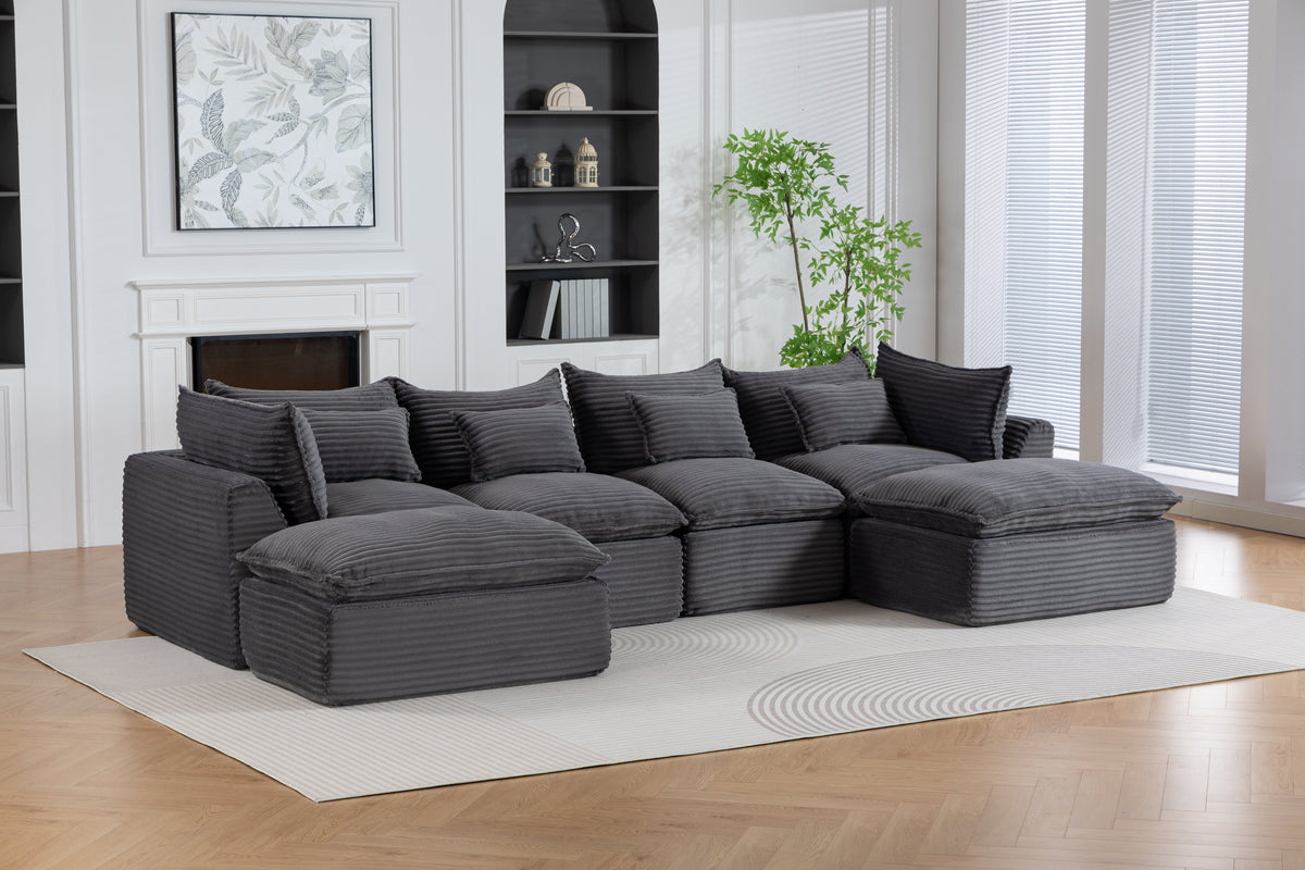 129.8-Inch Oversized Modular Cloud Sectional – Antique Gray