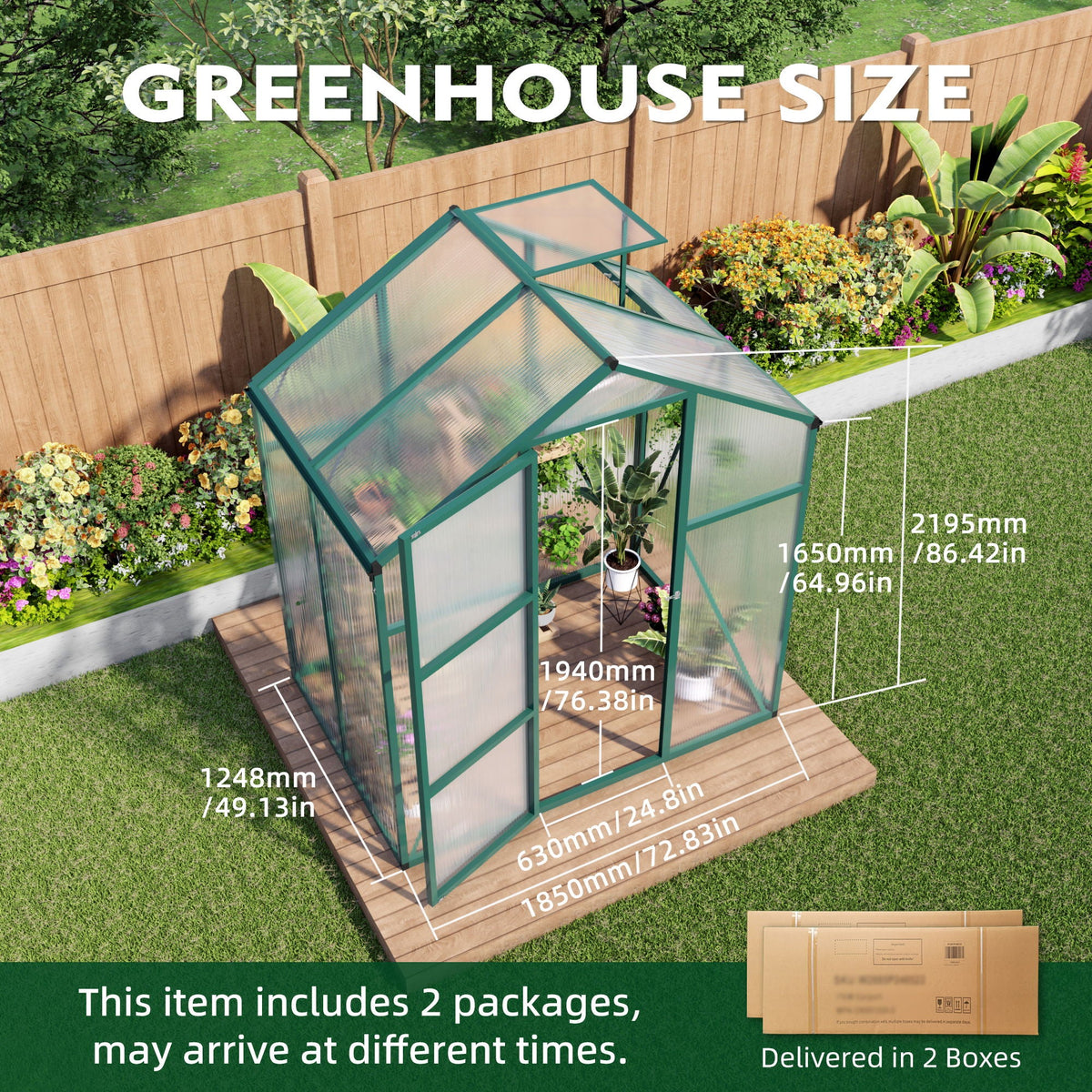 Walk-In Polycarbonate Greenhouse with Raised Base – Green