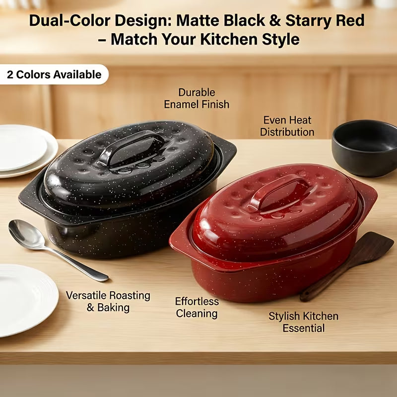 Oval Enamel Roasting Pan with Lid