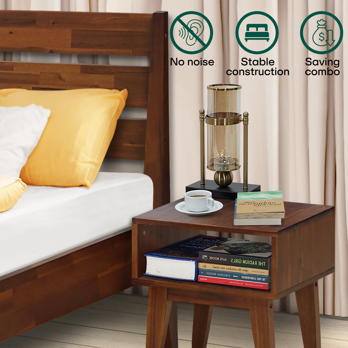 Emery Solid Wood King Bed Frame & Nightstand Set