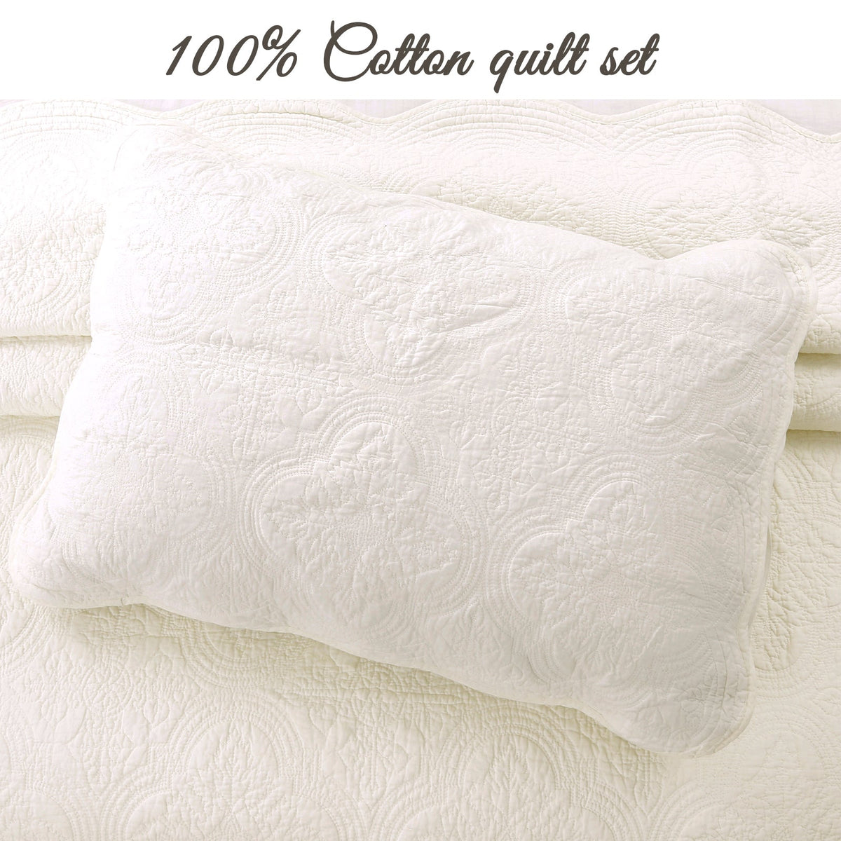 Serenity Ivory Reversible Cotton Quilt Set