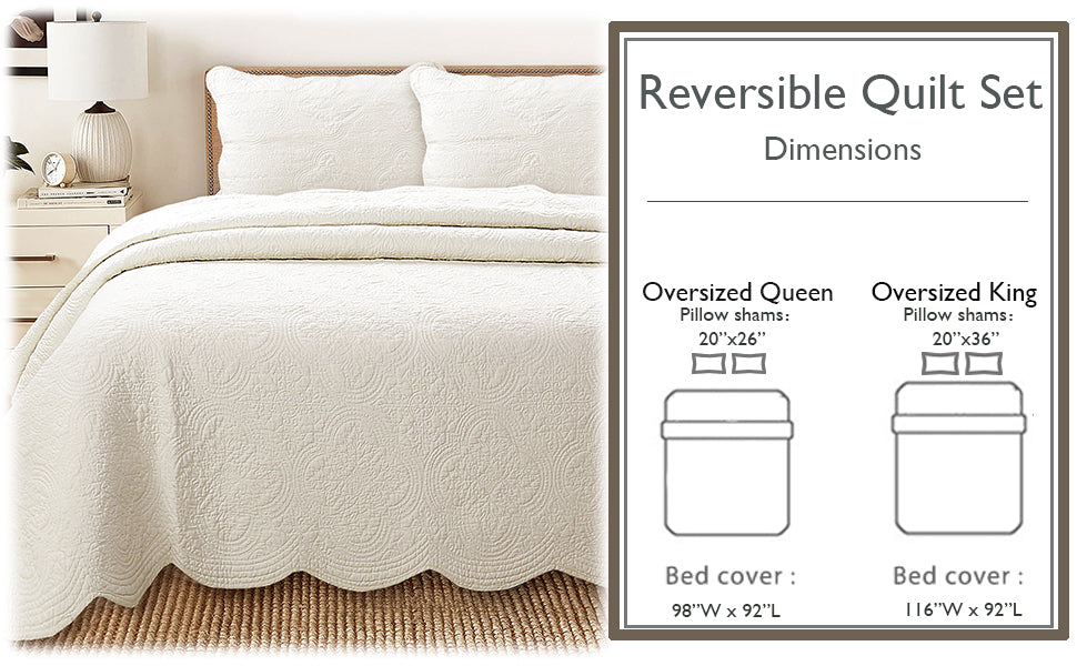 Serenity Ivory Reversible Cotton Quilt Set