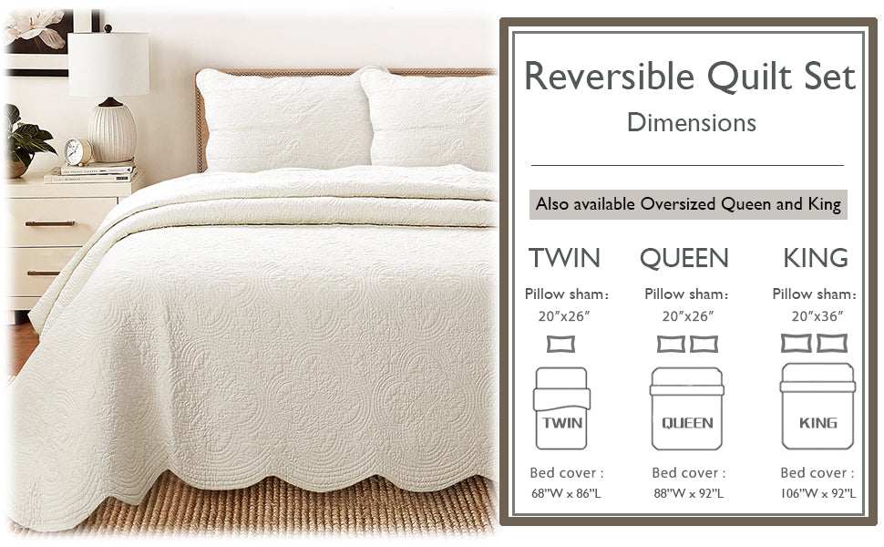 Serenity Ivory Reversible Cotton Quilt Set