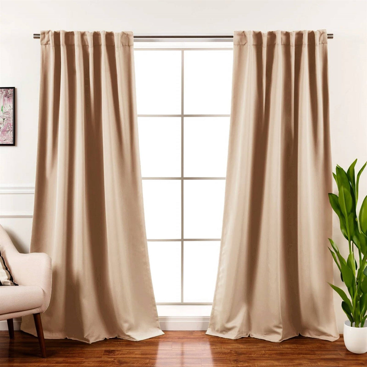 52" x 84" Beige Thermal Blackout Curtains – Set of 2