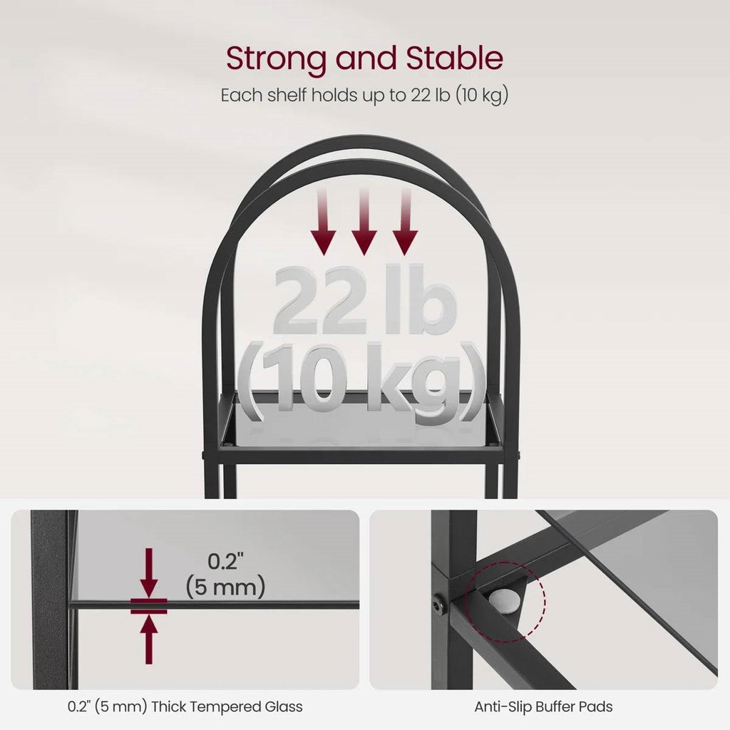 Arched Black Metal Bookcase with Glass Shelves