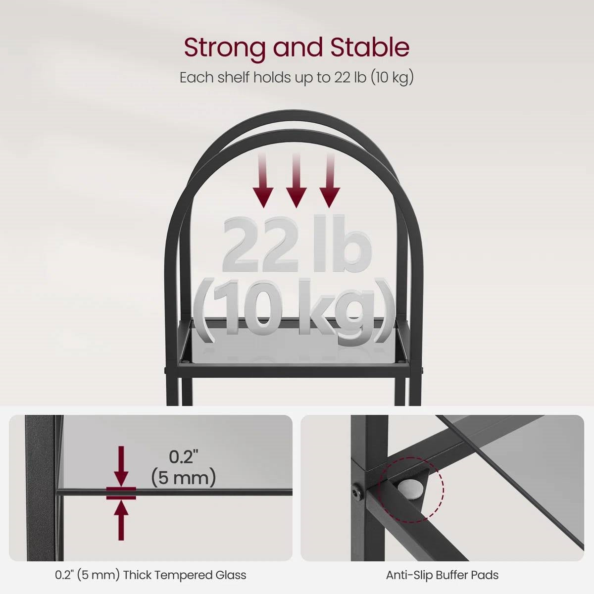 Arched Black Metal Bookcase with Glass Shelves