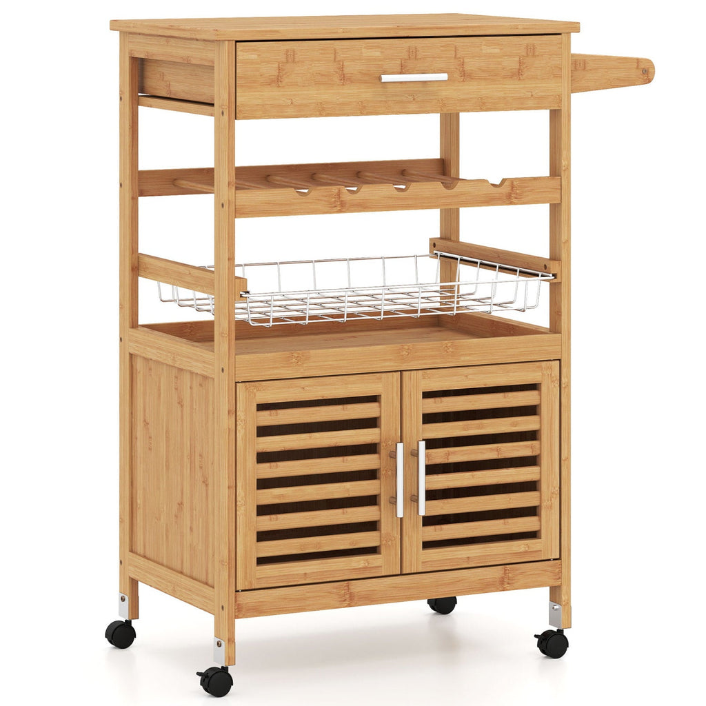 Rolling Kitchen Island Cart with Wine Rack & Storage