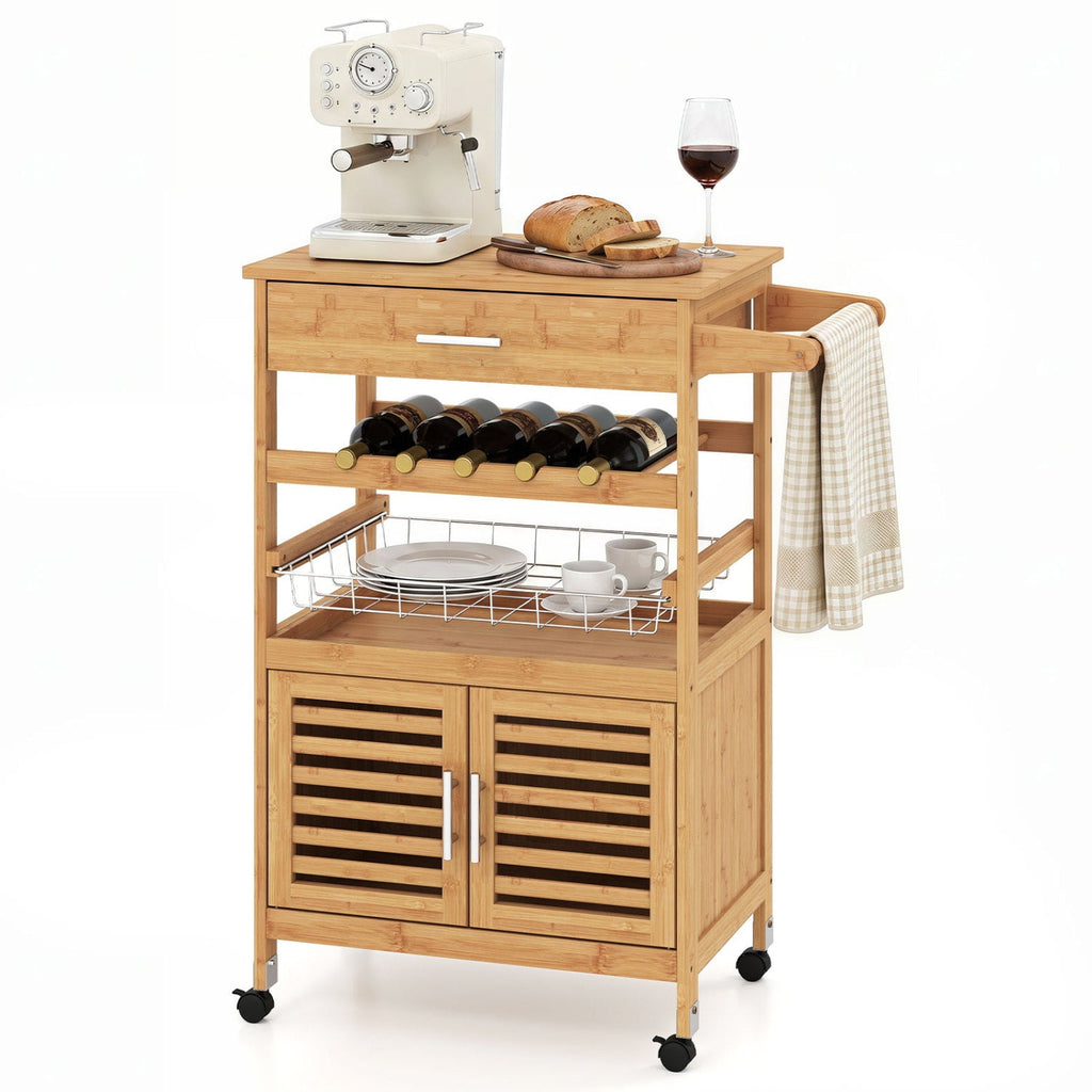 Rolling Kitchen Island Cart with Wine Rack & Storage