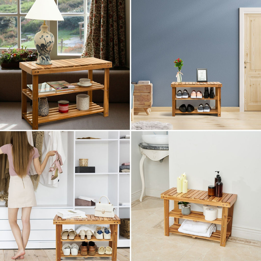 Acacia Wood Entryway Shoe Bench