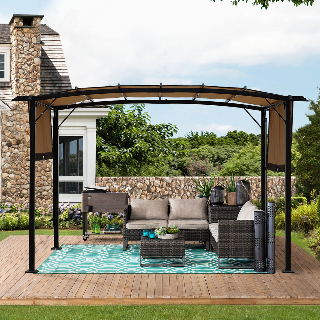 12' x 9' Steel Pergola Gazebo with Retractable Canopy