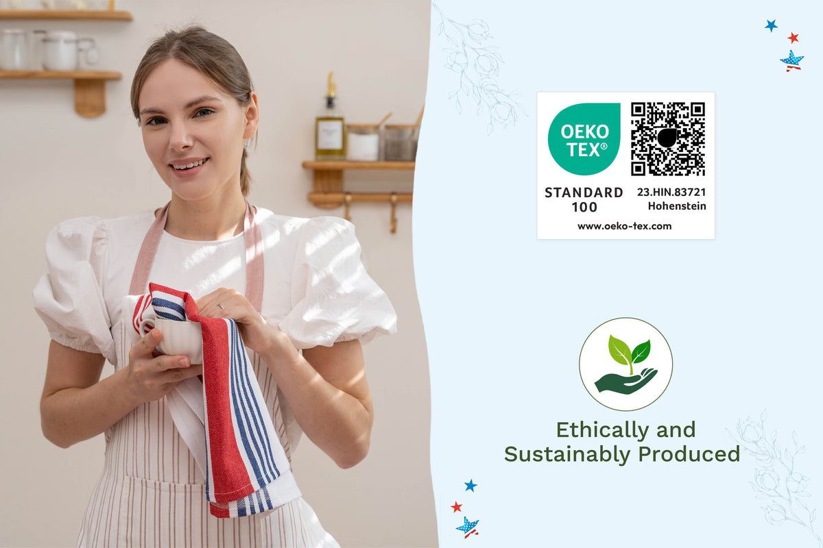 Organic Cotton Striped Kitchen Towels – Set of 6