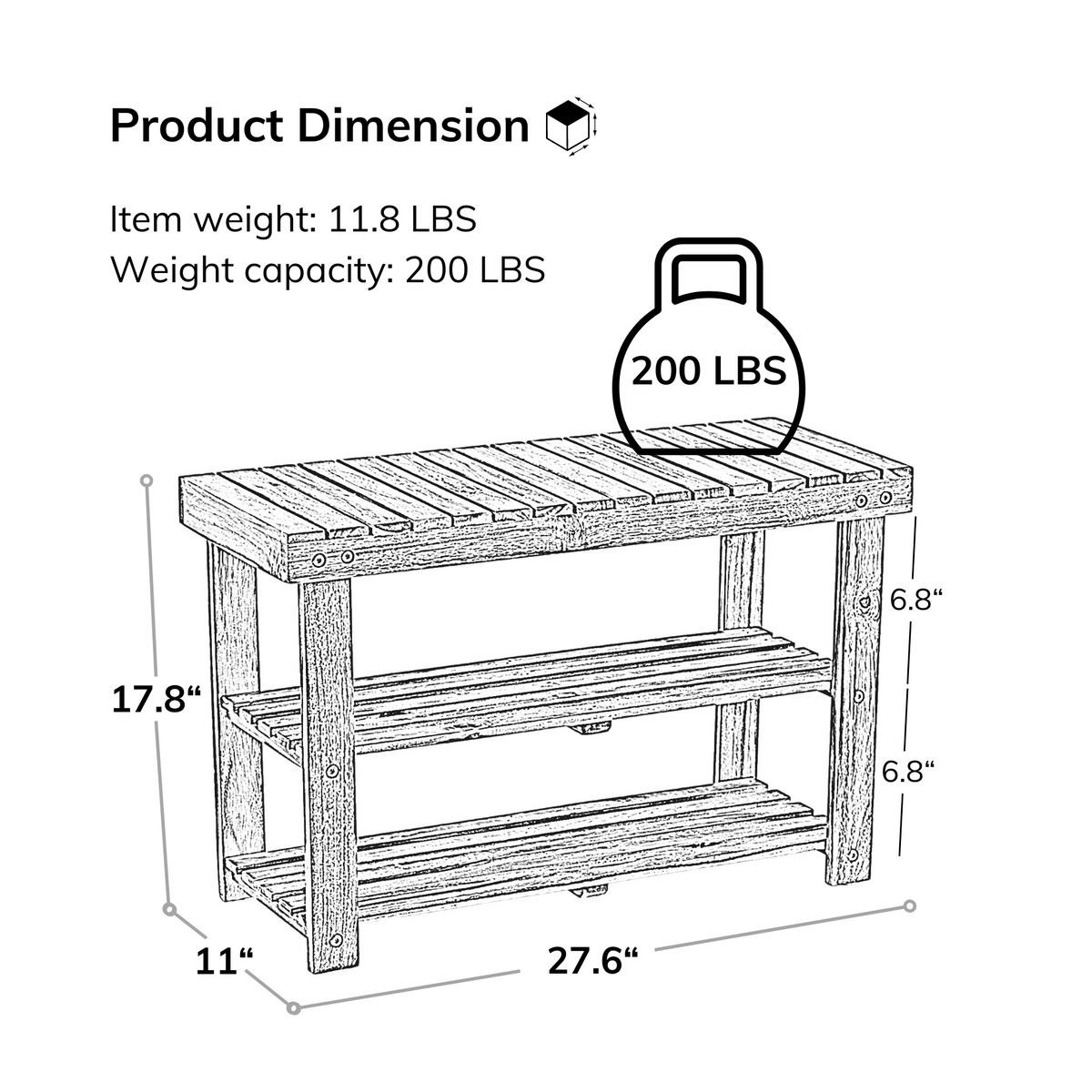 Acacia Wood Entryway Shoe Bench