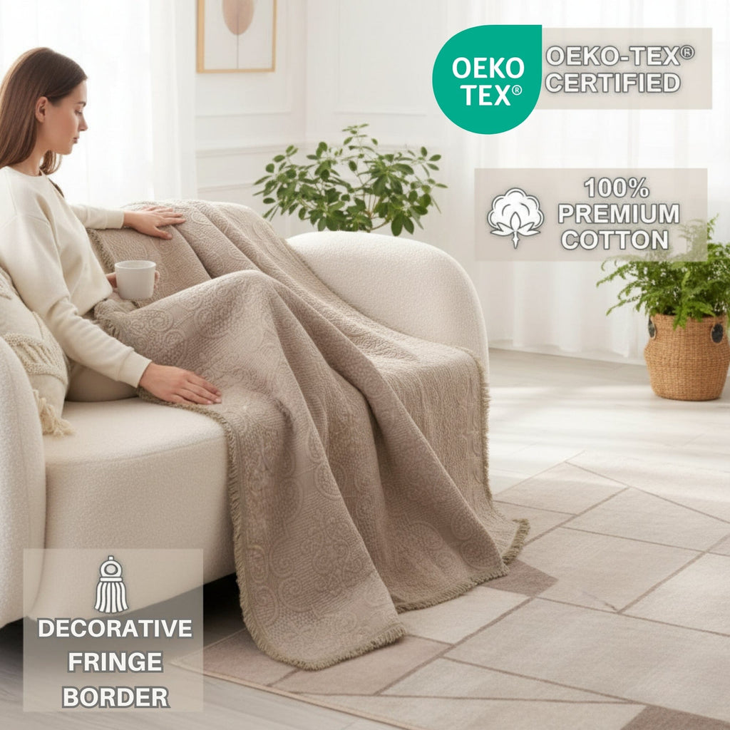 Quilted Cotton Throw Blanket – Sandy Taupe