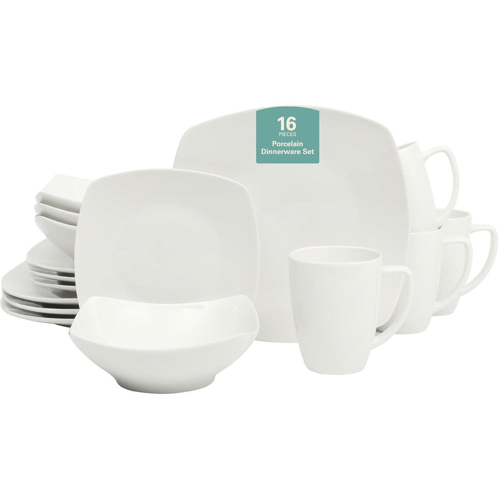 White Square Porcelain 16-Piece Dinnerware Set