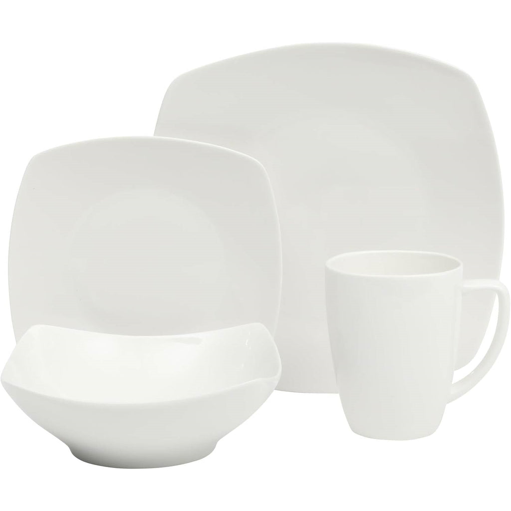 White Square Porcelain 16-Piece Dinnerware Set