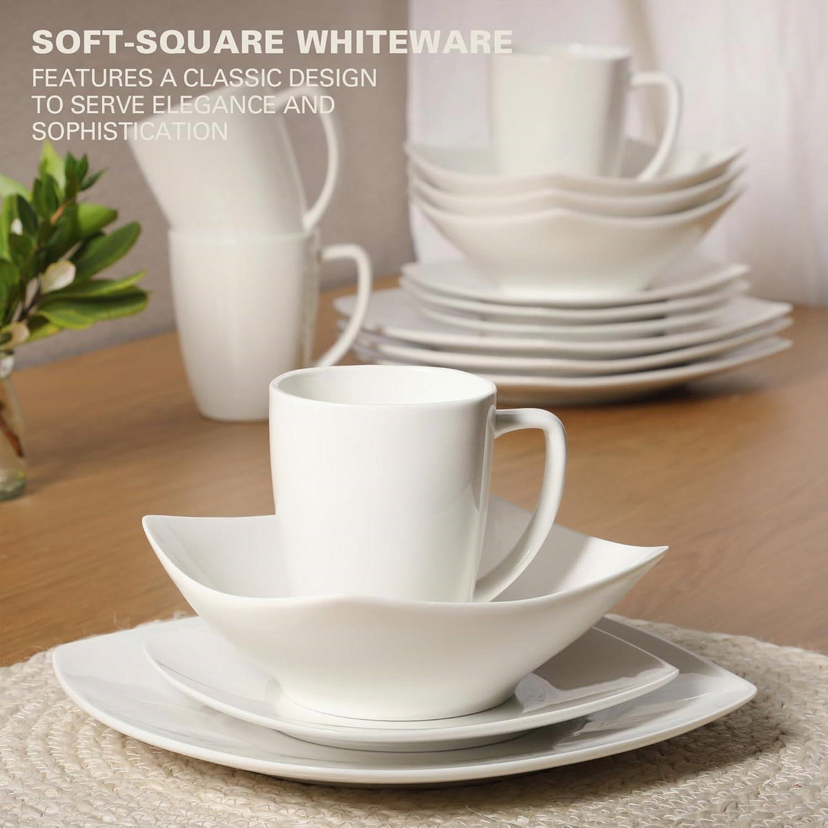 White Square Porcelain 16-Piece Dinnerware Set