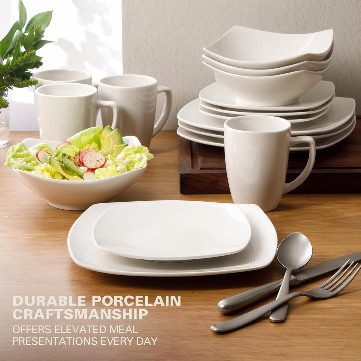 White Square Porcelain 16-Piece Dinnerware Set