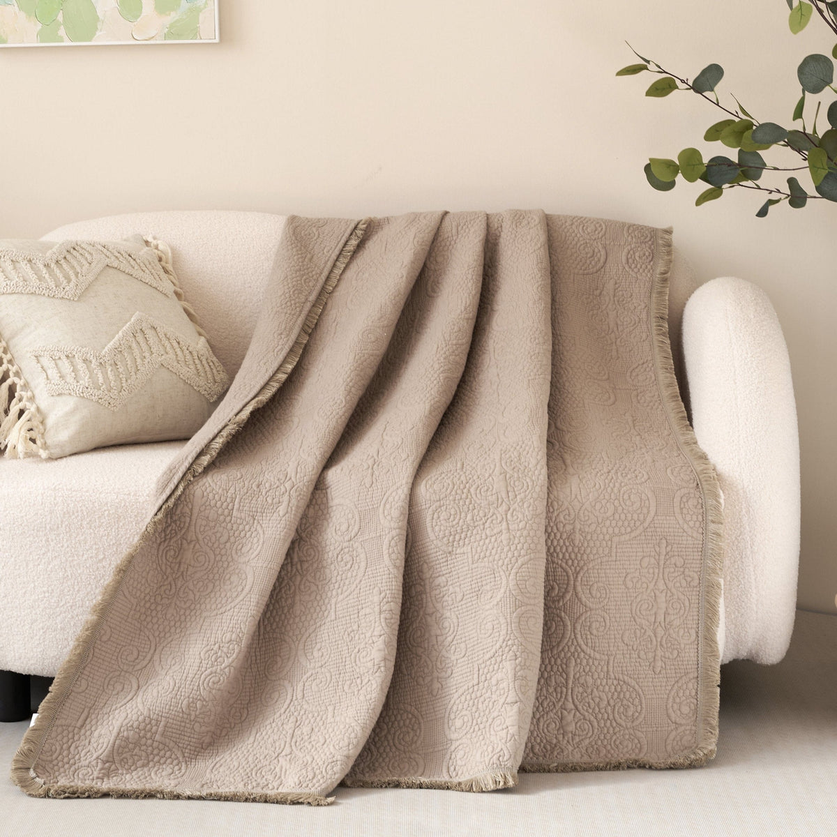 Quilted Cotton Throw Blanket – Sandy Taupe